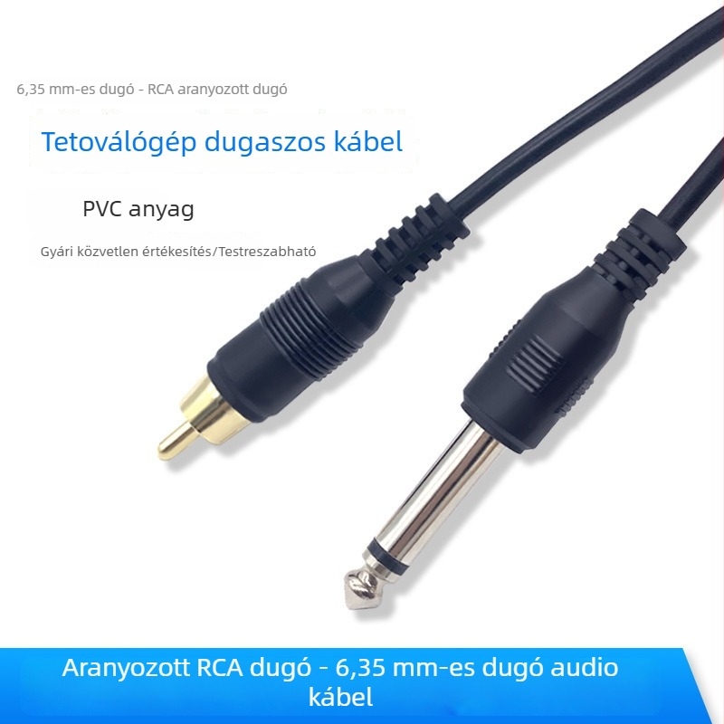 6,35 mm-es to RCA aranyozott lótuszfejű gitárkábel, hangszerhez és keverőkhöz, audió kábel, tetováló tollhoz tápellátó kábel, 2 m