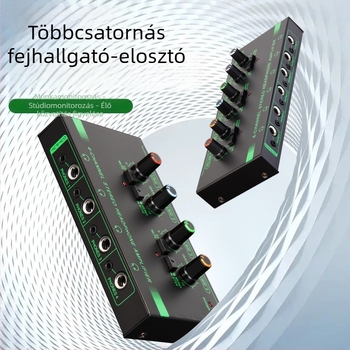 Négycsatornás fejhallgató-erősítő mono/stereo kapcsolóval, mini jelosztó, mikrofon és hangszer