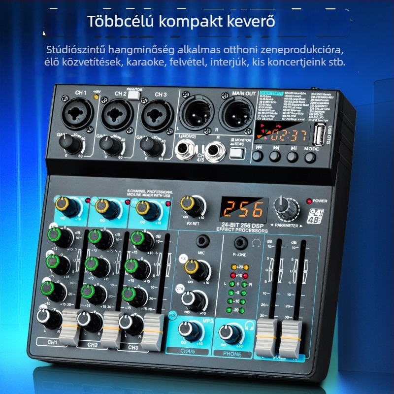 Biner USB Bluetooth 6-csatornás keverő DSP effektekkel számítógépes felvételhez és értekezletekhez