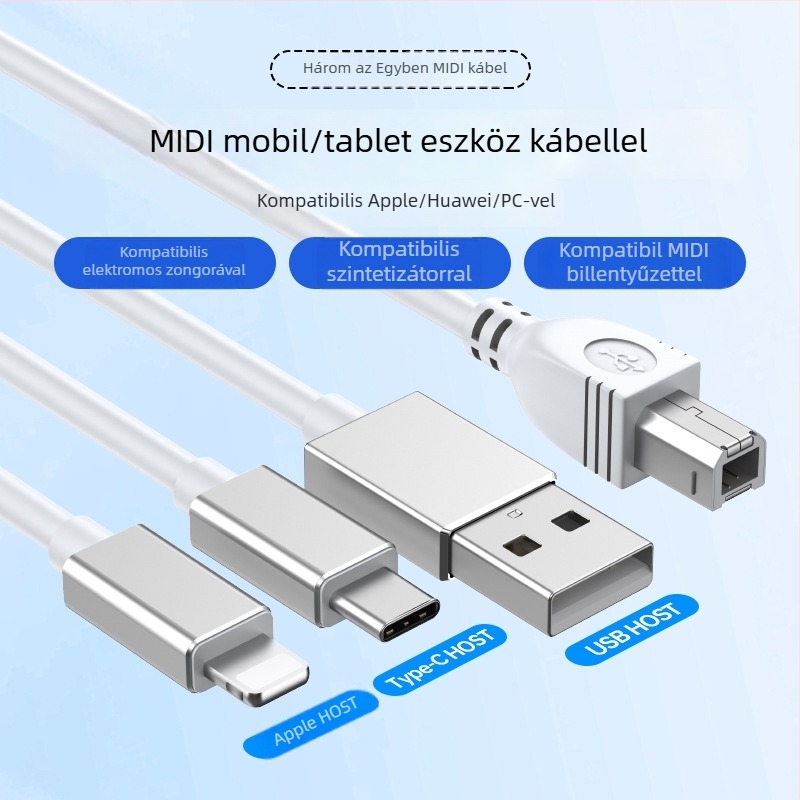 Apple MIDI audió interfész - OTG osztó Lightning és USB-C, 1-3 kimenet, alumínium ötvözet, USB 2.0, chip 3959