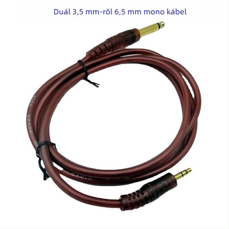 Aranyozott audio kábel, 3.5 mm-től 6.35 mm-ig, rézvezetők, gitárhoz és keverőhöz