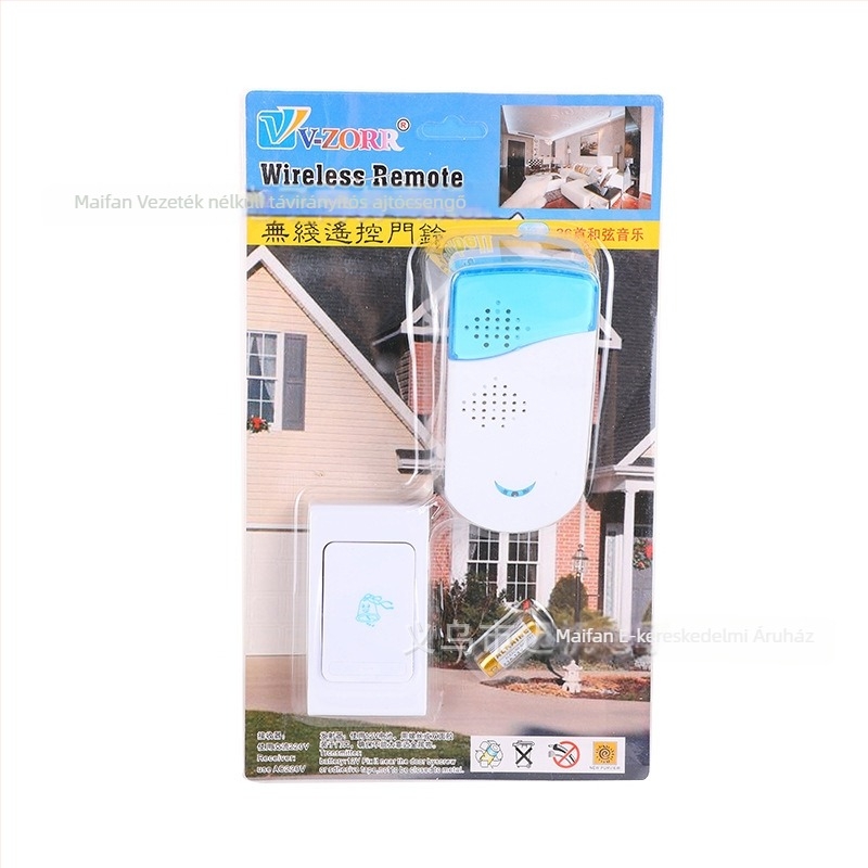 Távirányítós vezeték nélküli ajtócsengő 822AC, V-ZORR, 110-220V hálózati áramellátás, 16–32 dallam, alkalmas otthonra és üzletekbe