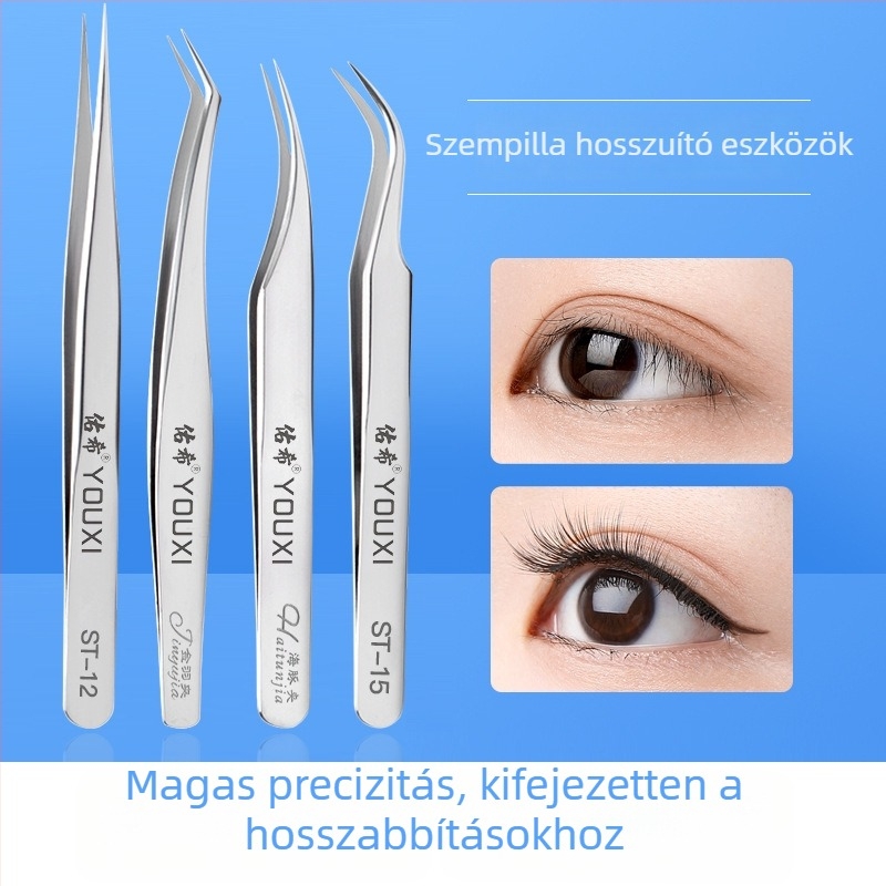 Szempilla csipesz – precíz felhelyezéshez, egyenes vagy görbült végek, 1 db