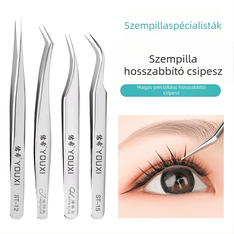 Szempilla csipesz – precíz felhelyezéshez, egyenes vagy görbült végek, 1 db