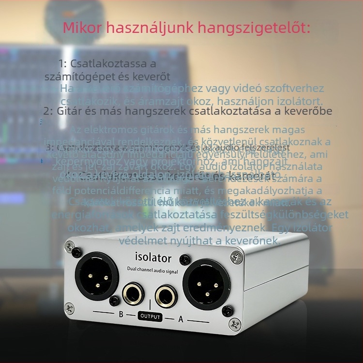 Audió izolátor DI Box földelési zaj csökkentésével és hangszer impedancia kiegyenlítésével
