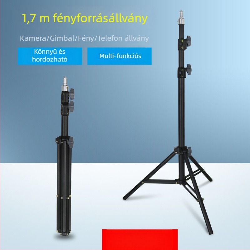 Fém fotóállvány mobiltelefonhoz és stúdióvilágításhoz, 1.7 m munkamagasság, 3 csomópontos kivitel, Ø25,4/22,2/19,5 mm csövek, maximális teher 20 kg