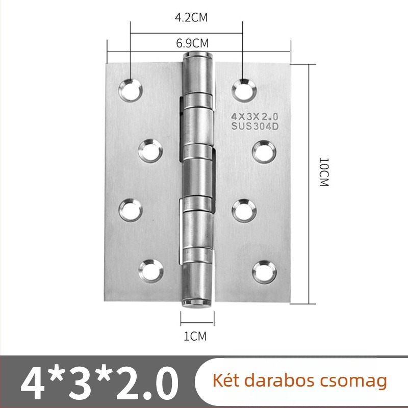 Rozsdamentes acél sík pánt ajtókhoz, ablakokhoz és szekrényekhez – méretek 4×3×2.0/2.5/3.0, csiszolt felület, csendes csapágy