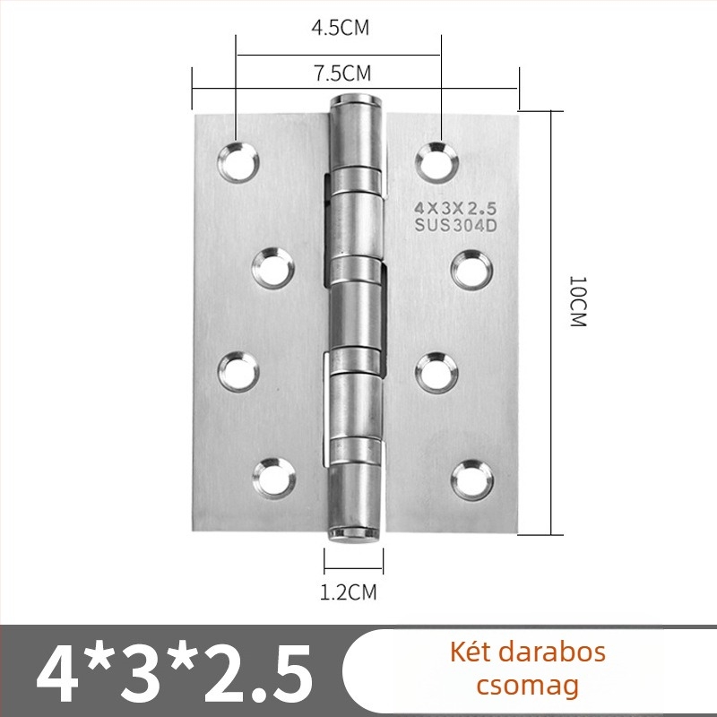 Rozsdamentes acél sík pánt ajtókhoz, ablakokhoz és szekrényekhez – méretek 4×3×2.0/2.5/3.0, csiszolt felület, csendes csapágy