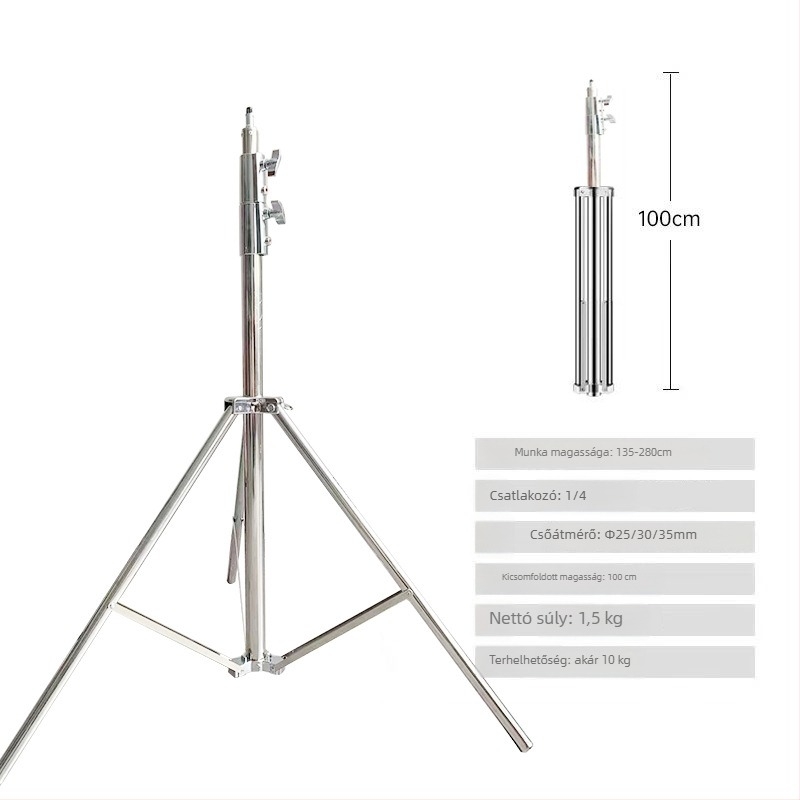 Fotóstativ rozsdamentes acélból + ABS, 3 részes, teherbírás 3–5 kg, csőátmérők 25/30/35 mm, tömeg 1,5 kg