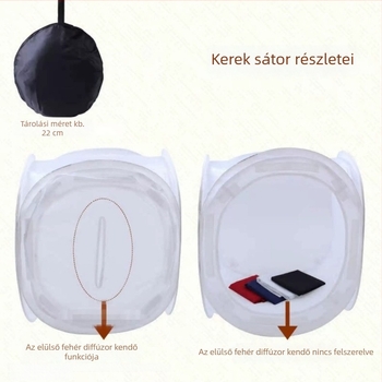 Összecsukható kör alakú fotóstúdió sátor lágyfény dobozzal és négy színű háttérrel