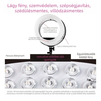 HQ-21 hüvelykes LED körfény élő közvetítéshez, telefonállvány a szelfihez és szépségfotózáshoz