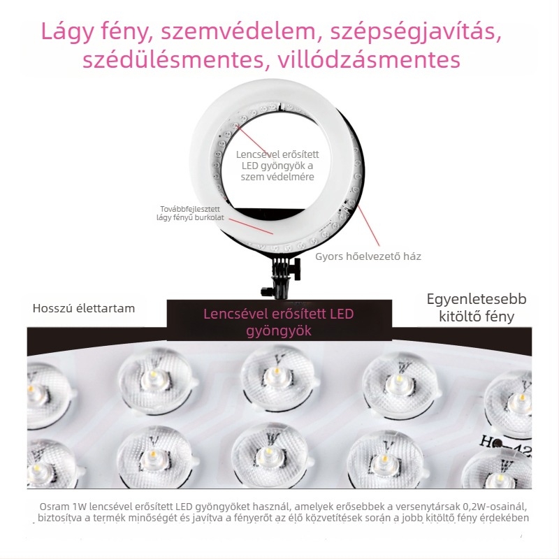 HQ-21 hüvelykes LED körfény élő közvetítéshez, telefonállvány a szelfihez és szépségfotózáshoz