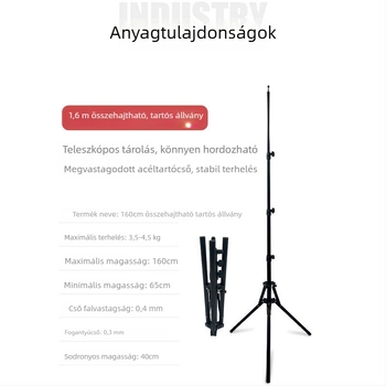Fotózási padló állvány vas- és nylon konstrukcióval, 3 részes teleszkópos csövek, 16–25 mm átmérőjű csövek, teherbírás 2–4 kg
