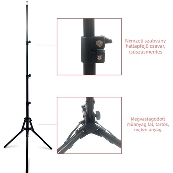 Fotózási padló állvány vas- és nylon konstrukcióval, 3 részes teleszkópos csövek, 16–25 mm átmérőjű csövek, teherbírás 2–4 kg