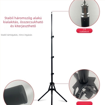Fotózási padló állvány vas- és nylon konstrukcióval, 3 részes teleszkópos csövek, 16–25 mm átmérőjű csövek, teherbírás 2–4 kg