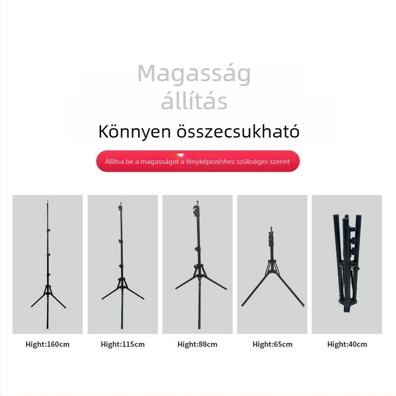 Fotózási padló állvány vas- és nylon konstrukcióval, 3 részes teleszkópos csövek, 16–25 mm átmérőjű csövek, teherbírás 2–4 kg