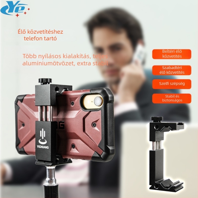 Fém mobiltartó klip pan/tilt funkcióval, alumíniumötvözet, teherbírás 6–10 kg