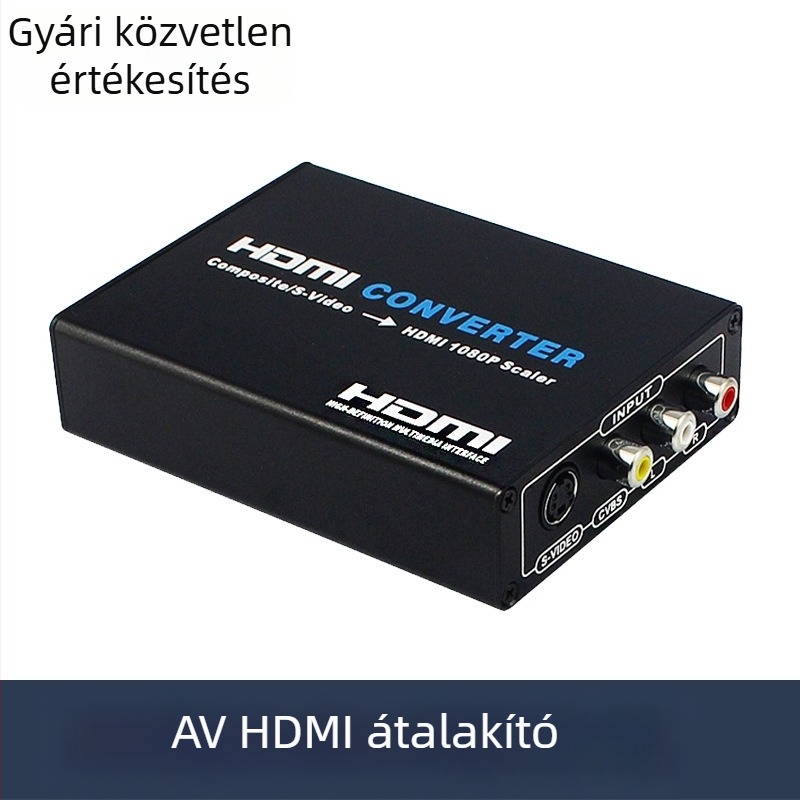 HDMI konverter: analóg S-Video/AV jel HDMI-re, kettős bemenet, 1080p, 3,5 mm-es audio