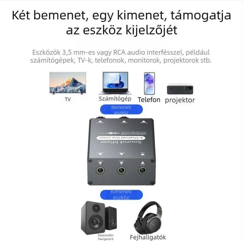 Tuya Hq35 élő közvetítéshez készült hangmixer – 2-in-1 kapcsoló, 3,5 mm hangszintézis, 1080 felbontás, 300 cm kábel