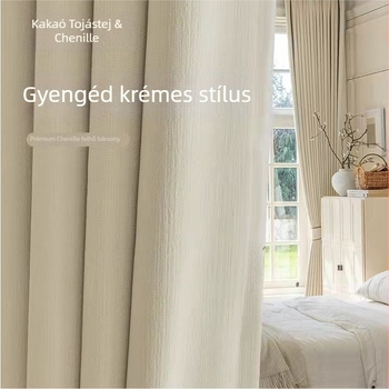Chenille anyagú teljes sötétítő függöny, bevonat nélküli, krémszín, hálószoba és nappali számára, modern minimalista stílus.