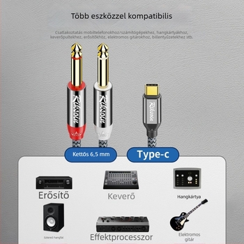 Type-C dupla 6,5 mm-es kimenetű audio kábel 6,35 mm-es csatlakozókkal, elektronikus zongorához és hangkeverőhöz
