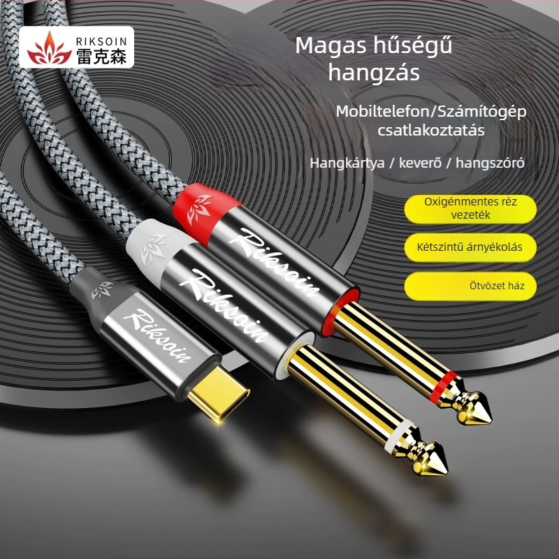 Type-C dupla 6,5 mm-es kimenetű audio kábel 6,35 mm-es csatlakozókkal, elektronikus zongorához és hangkeverőhöz