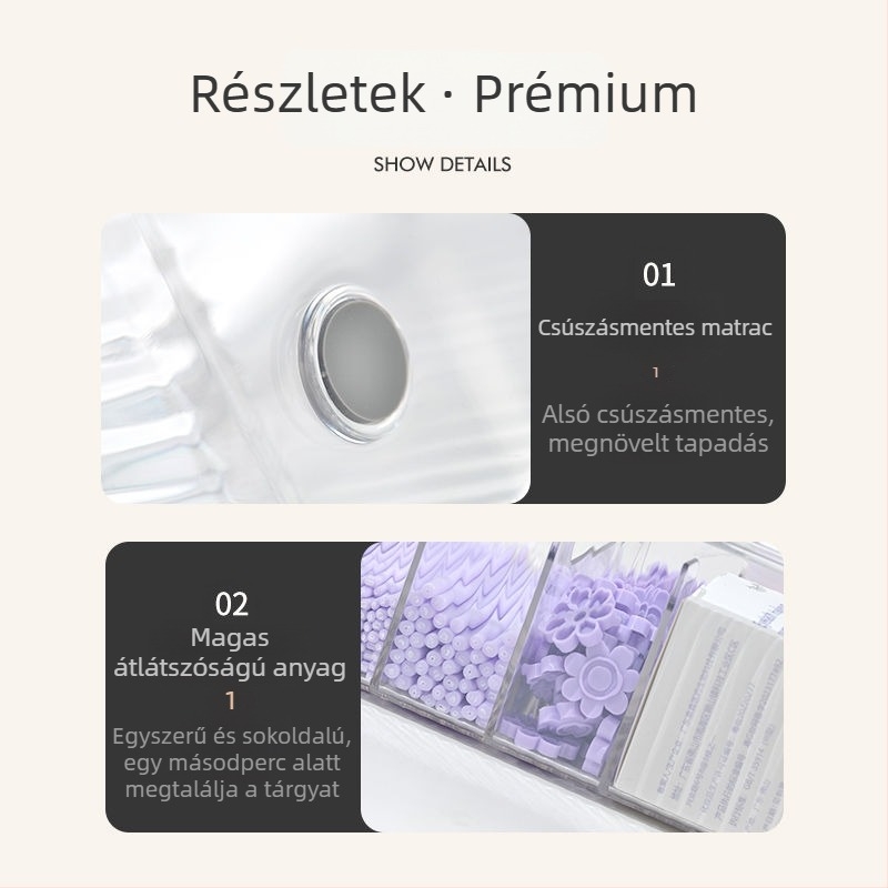 Akril manikűr- és szempillás eszközök asztali tárolója, 12 rekesszel