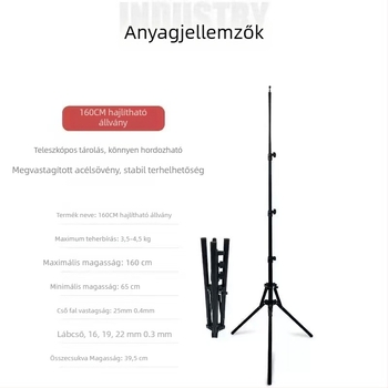 Fordított összecsukható állvány élő közvetítéshez, 4 részből álló vas kivitelezés, teherbírás 3 kg, súly 590 g, gyorskioldó lemez nélkül, stabil felvétel