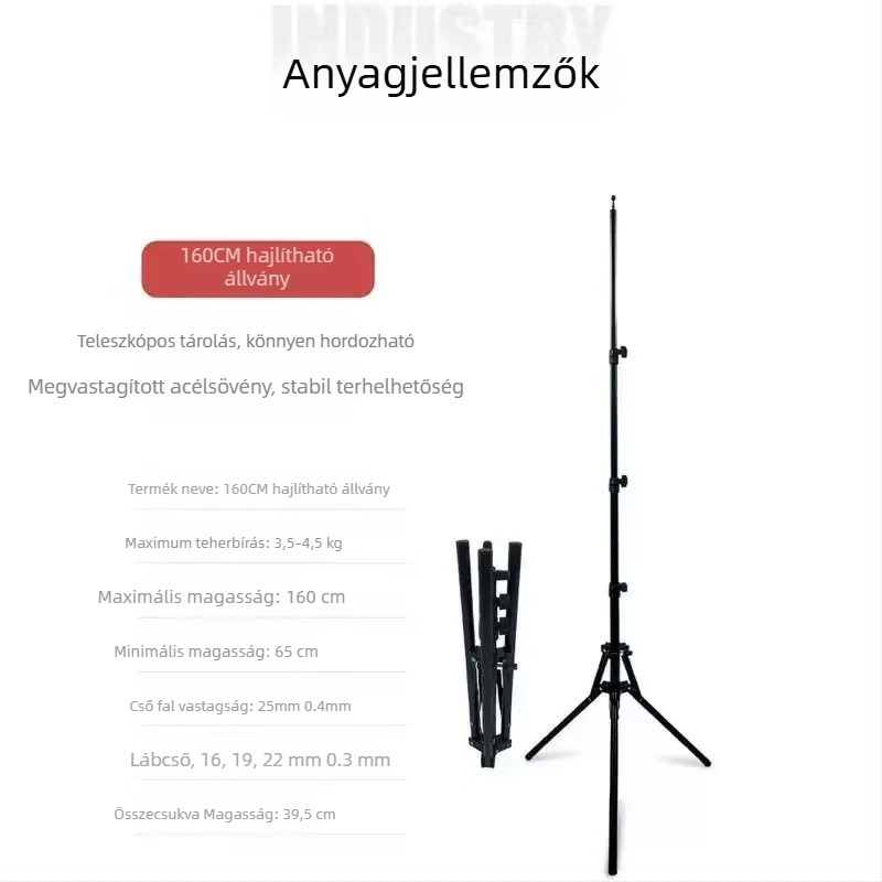 Fordított összecsukható állvány élő közvetítéshez, 4 részből álló vas kivitelezés, teherbírás 3 kg, súly 590 g, gyorskioldó lemez nélkül, stabil felvétel