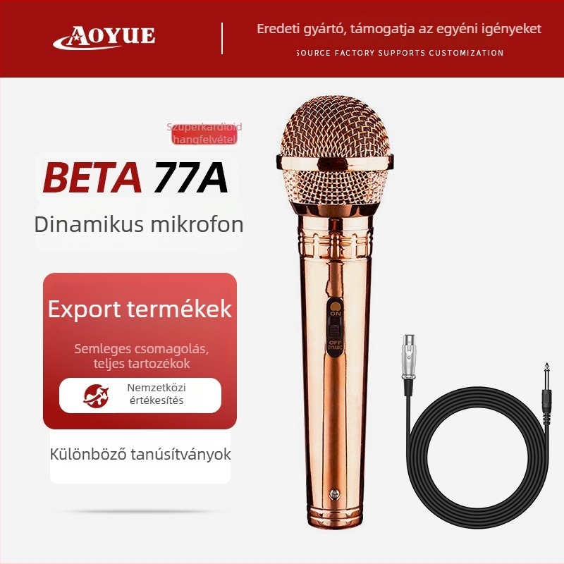 BETA77A Dinamikus vezetékes mikrofon színpadi használatra – szuperkardioid, XLR 3‑pin, 5 m kábel, 30 Hz–15 kHz