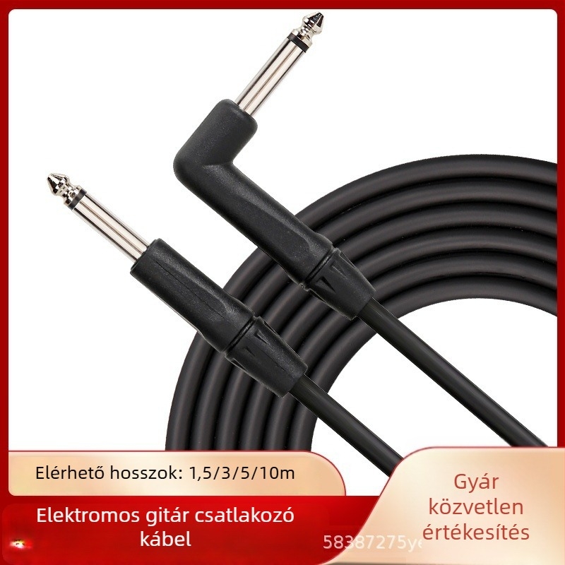 Elektromos gitárkábel 90°-os csatlakozóval, 6,3/6,35/6,5 mm, árnyékolt, rézmagú, PVC + alumínium fólia, modell 88