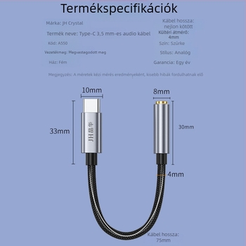 Type-C 3,5 mm-es audio adapter Androidhoz – Modell CTO3.5, Márka JH, Termékkód A55