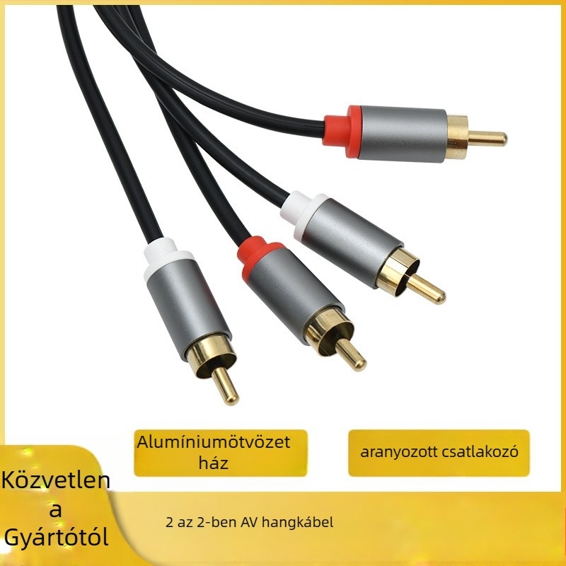 AV kábel 2RCA-2RCA, aranyozott, rézmag, réz kábel, számítógépes perifériákhoz