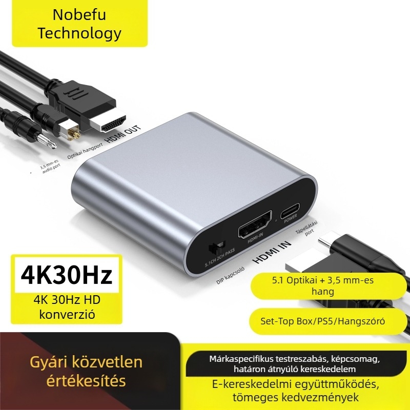 4K HDMI audió elosztó SPDIF és 3,5 mm digitális optikai hanggal, nagy felbontású, kompatibilis Nintendo Switch-szel, PS4-gyel és PS5-tel
