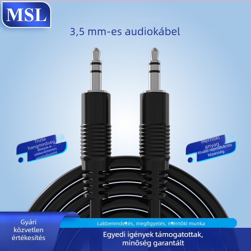 Msl autóba AUX hangsáv, 3,5 mm férfi–férfi, nikkelezett, oxigénmentes réz mag