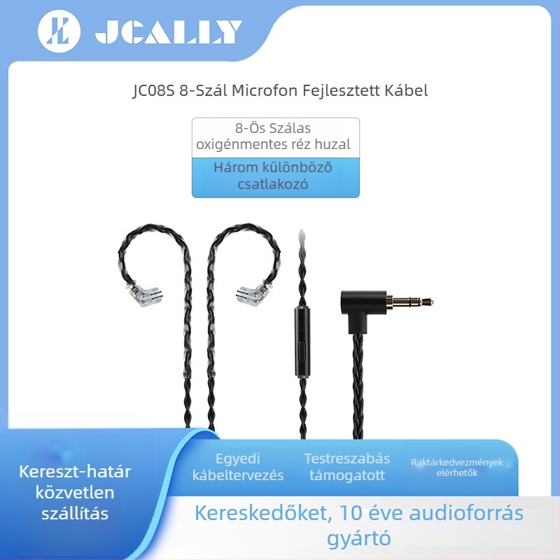 JC08S Oxigénmentes réz fejhallgató felújító kábel mikrofonnal – Hi‑Fi gaming fejhallgató kábel