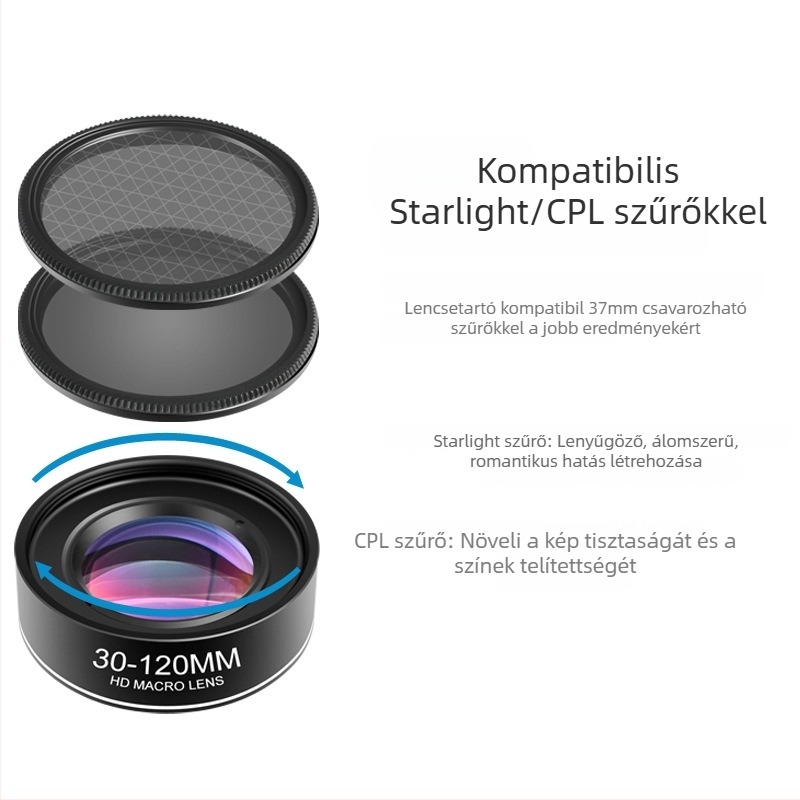 Every Source 30120 okostele makroobjektív, 30–120x zoom, ékszer és jade fotózásra, univerzális okostele kompatibilitás