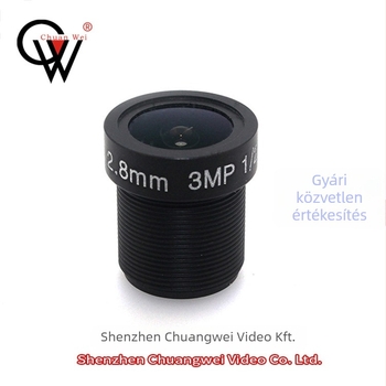 Rögzített fókuszú objektív, 2.8 mm-es fókusztáv, 6 üveg elemből álló konstrukció, szűrőátmérő 2.8, f/1.8, Chuangwei Video