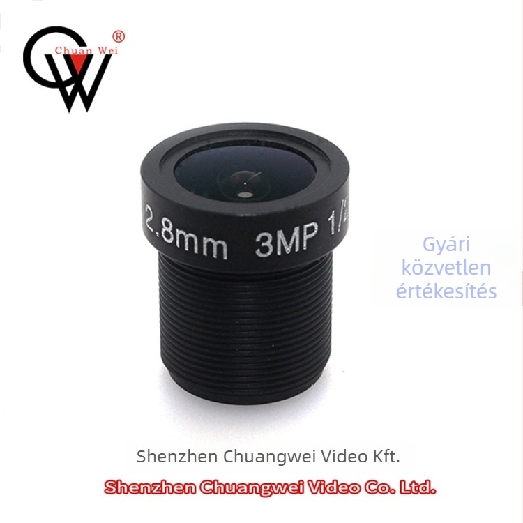 Rögzített fókuszú objektív, 2.8 mm-es fókusztáv, 6 üveg elemből álló konstrukció, szűrőátmérő 2.8, f/1.8, Chuangwei Video