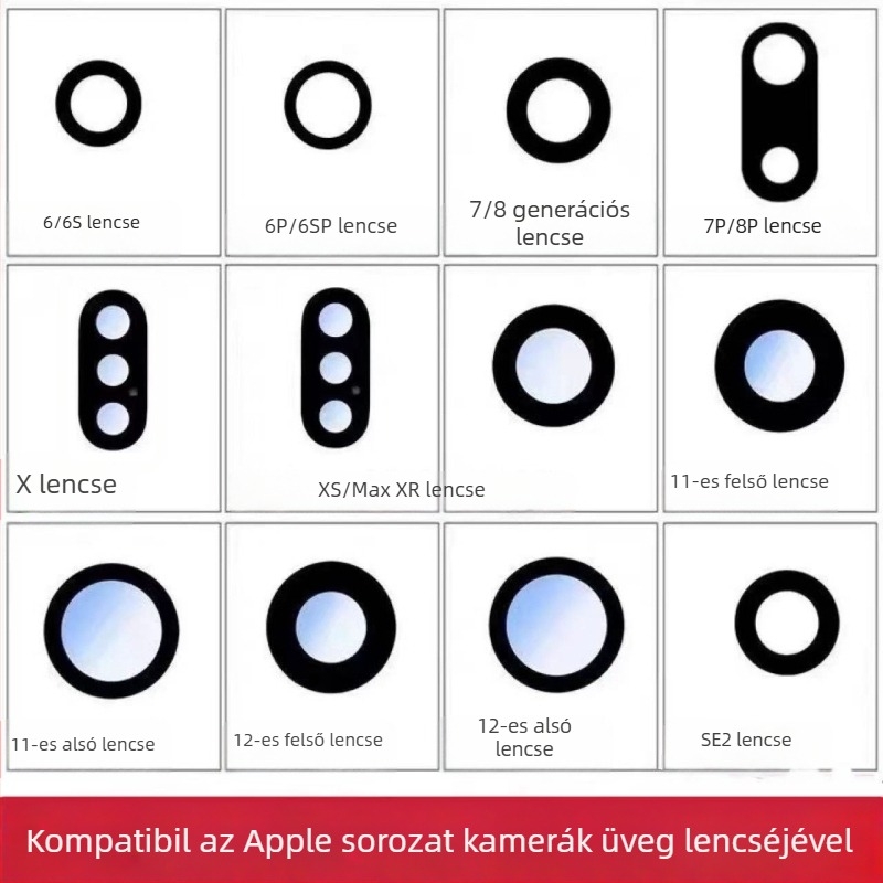 Hátsó kamera lencséjének üveglapja iPhone 7/8 Plus, X/XS/XS Max és 11–15 sorozat modelljeihez