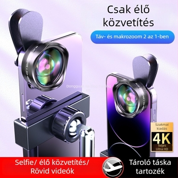 Mobiltelefonos élő közvetítéshez széles látószögű lencse, 2-in-1 makró, HD, kompatibilis a PICKOGEN-nel