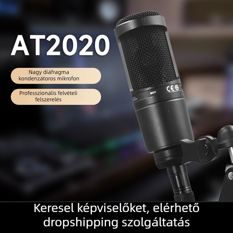 TVOTT AT2020 kondenzátor mikrofon élő közvetítéshez, Vezeték nélküli, kardioid polaritás, 20Hz-20kHz, SNR ≥75dB