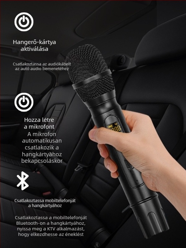 Karaoke hangkártya autó/otthon KTV-hez, Bluetooth 4.2, kettős mikrofon, beépített 1200mAh akkumulátor, frekvencia válasz 40Hz–20kHz, SNR ≥85dB, KMS01, Ruitong