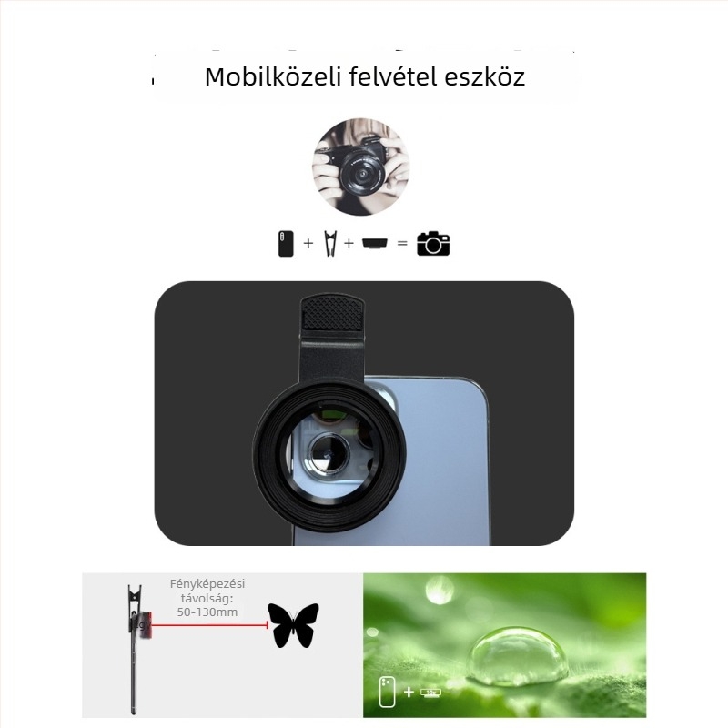 Mobiltelefon makro lencse, 10x nagyítás, 50-130 mm fókusztávolság, Jovocn Jv-5210