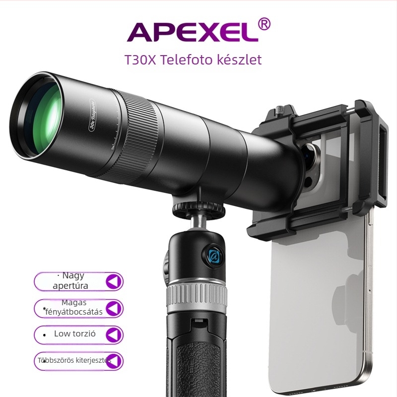 APEXEL APL-T30X mobil teleobjektív okostelefonokra – Márka: APEXEL, Modell: APL-T30X, Kompatibil Android és iOS eszközökkel, Univerzális a mobiltelefonokhoz