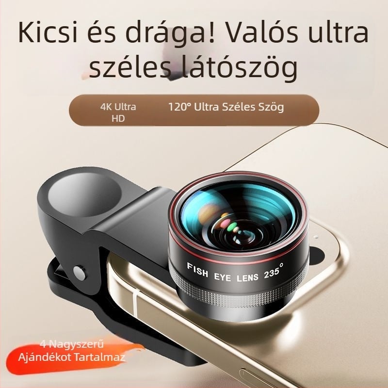 Külső mobiltelefon objektív – széles látószög, makro és fisheye, HD fotó tartozék