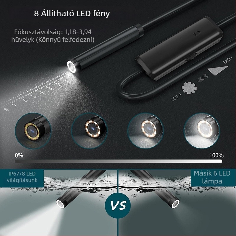 Endoszkópos kamera mechanikus alkatrészekhez, 70° látószög, IP67 vízálló, 100 cm munka hossza, 1920x1440 felbontás, LED világítás