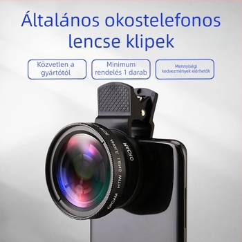 Telefonlencse 2-in-1 klipsz: 37 mm csatlakozás, 0.45x széles látószög, UV-szűrő, makró