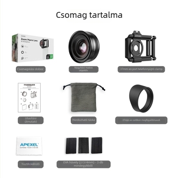 APEXEL ZM100 Zoom Makró telefonos objektív — APL-ZM100, univerzális kompatibilitás, közeli felvétel, súly 210 g