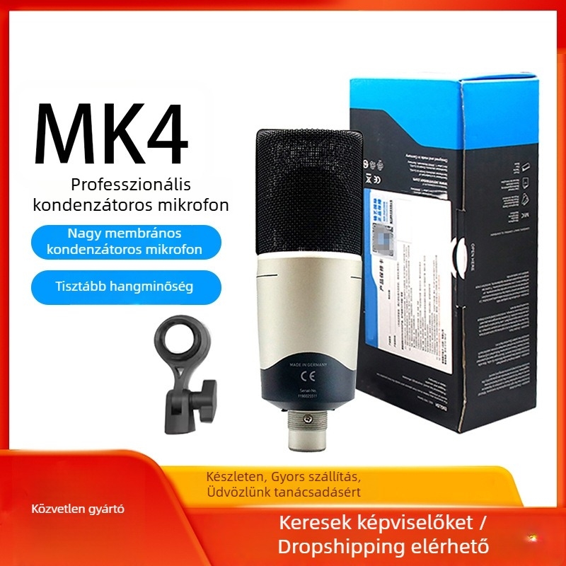 TVOTT MK4 nagy diafragmájú kondenzátor mikrofon felvételhez és élő közvetítéshez | Cardioid | 20 Hz–20 kHz | SNR ≥75 dB | Vezeték nélküli, akkumulátor nélkül